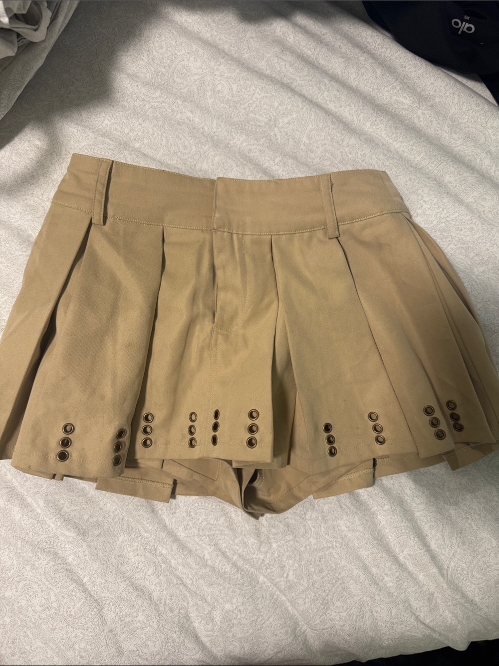 Princess Polly Khaki Pleated Mini Skort with Eyelet Detail
